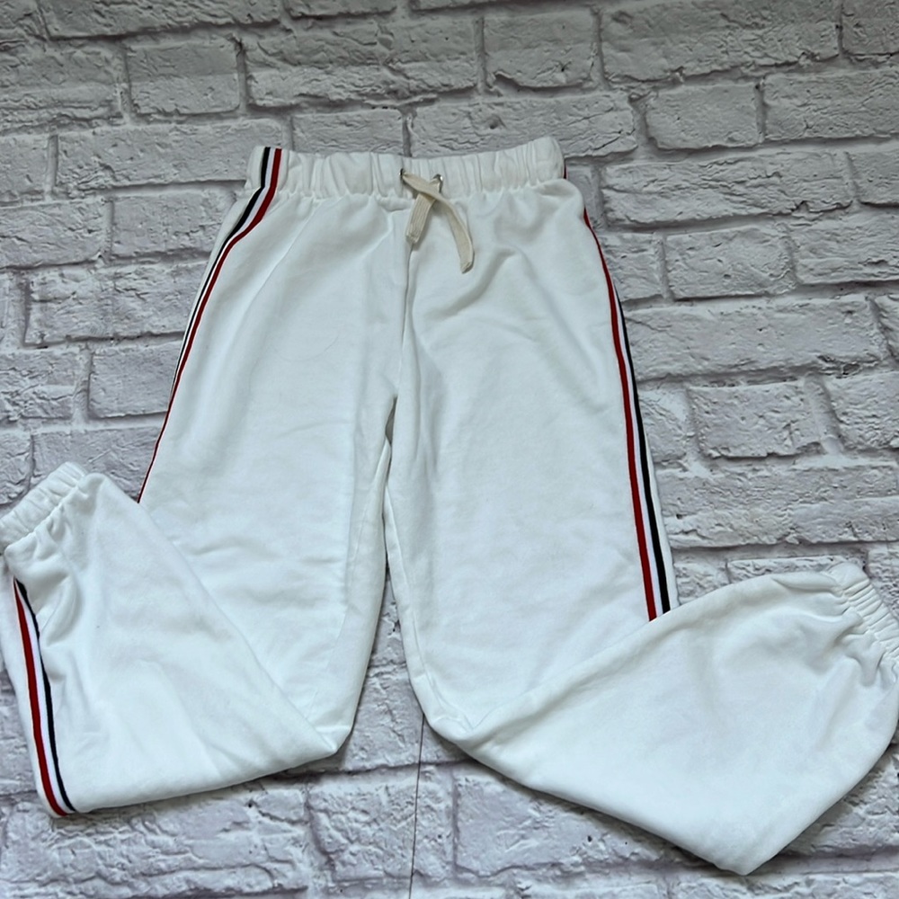 Girls tie waist sweatpants white blue red strip